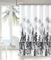 Inyahome Grey Flower Shower Curtain Leaves Shadow Abstract Nature White Background Waterproof Fabric Bathroom Decor Bath Curtain