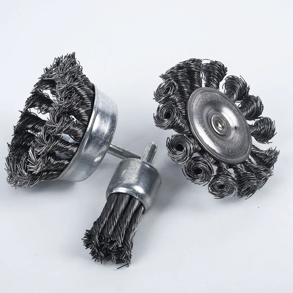

Degreasing Wire Brush Deburring Knot End Accessories Wood Metal Grinding Derusting Grinder 3pcs Steel Wheels Rust
