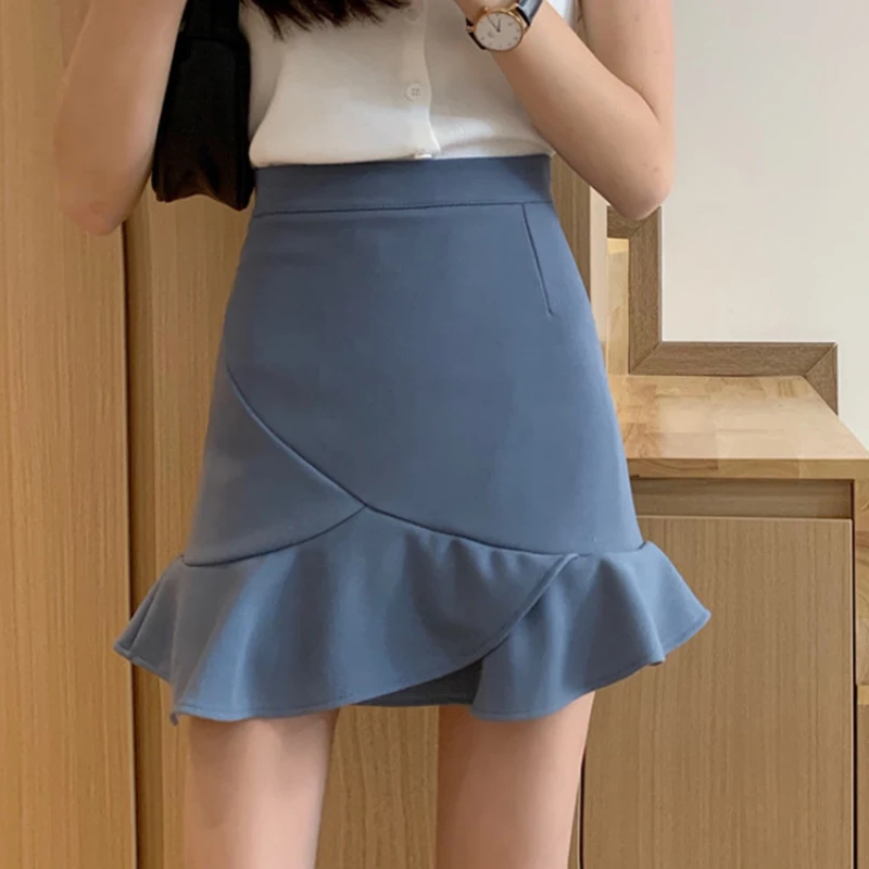 

Summer 2022 New Korean Version of Irregular Ruffled Fishtail Skirt Female High Waist A-line Skirt Bag Hip Skirt mini skirt