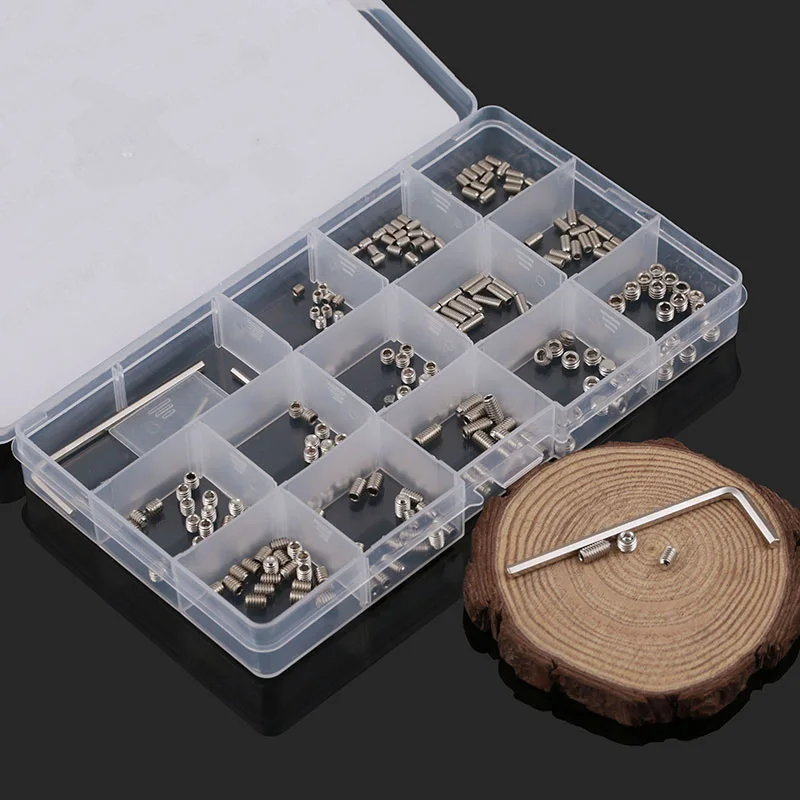 

260PCS 304\316 Stainless Steel Internal Hex Socket Drive Cone Dog Flat Cup Point Set Screw Assortment Kit Allen Head Grub Bolt