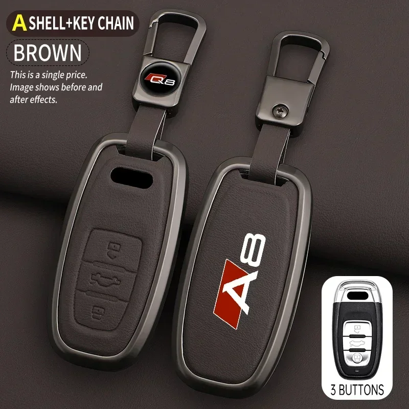 

Кожаный чехол для дистанционного ключа из цинкового сплава, защитный чехол для Audi A8 Logo d3 d4 d5 4e 4h, брелок без ключа, автоаксессуары