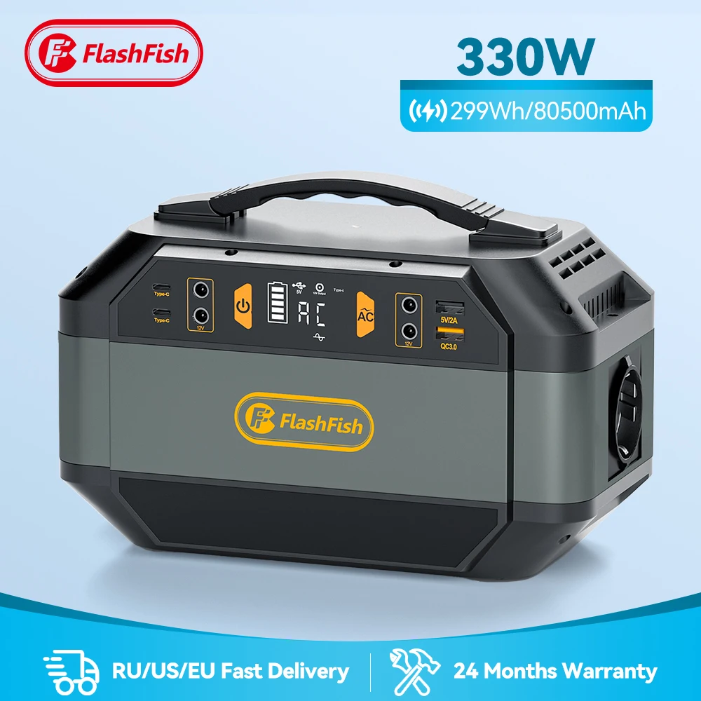 

Flashfish Portable Power Station Camping Solar Generator 299Wh 330W AC Outlets Lithium ion Battery Backup Power For Home Outdoor