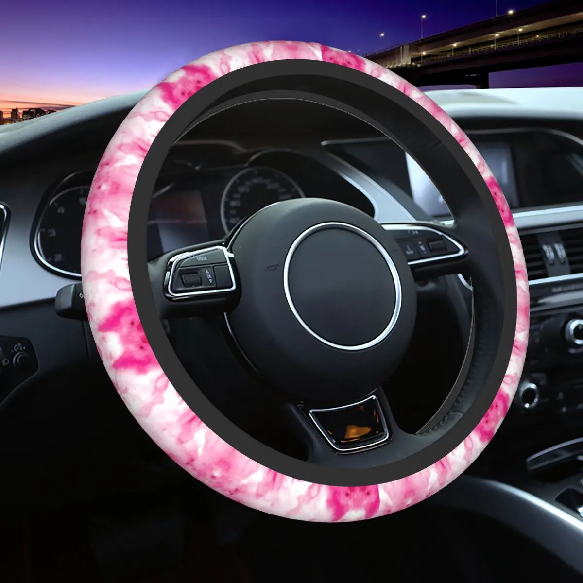 

Watercolor Colorful Pink Car Steering Wheel Cover 37-38 Soft Steering Wheel Protective Cover Auto Decoration Car Accessories