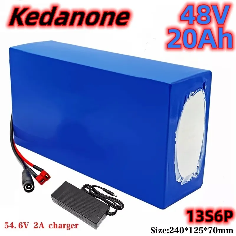 

Batería de litio 13S6P para bicicleta eléctrica, motor de 18650 W-1000W, DC 1200 V, con 25A BMS y cargador 2A, 48V, 20Ah, 54,6