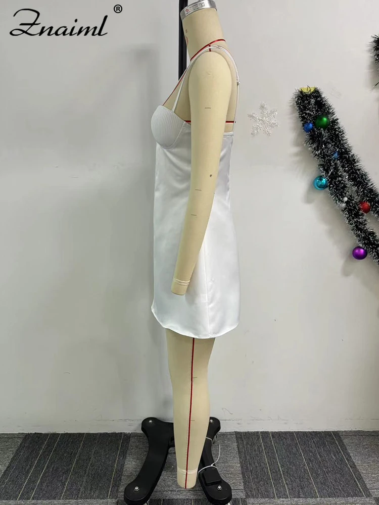 Znaiml сексуальное белое короткое платье на тонких бретельках с открытой спиной для