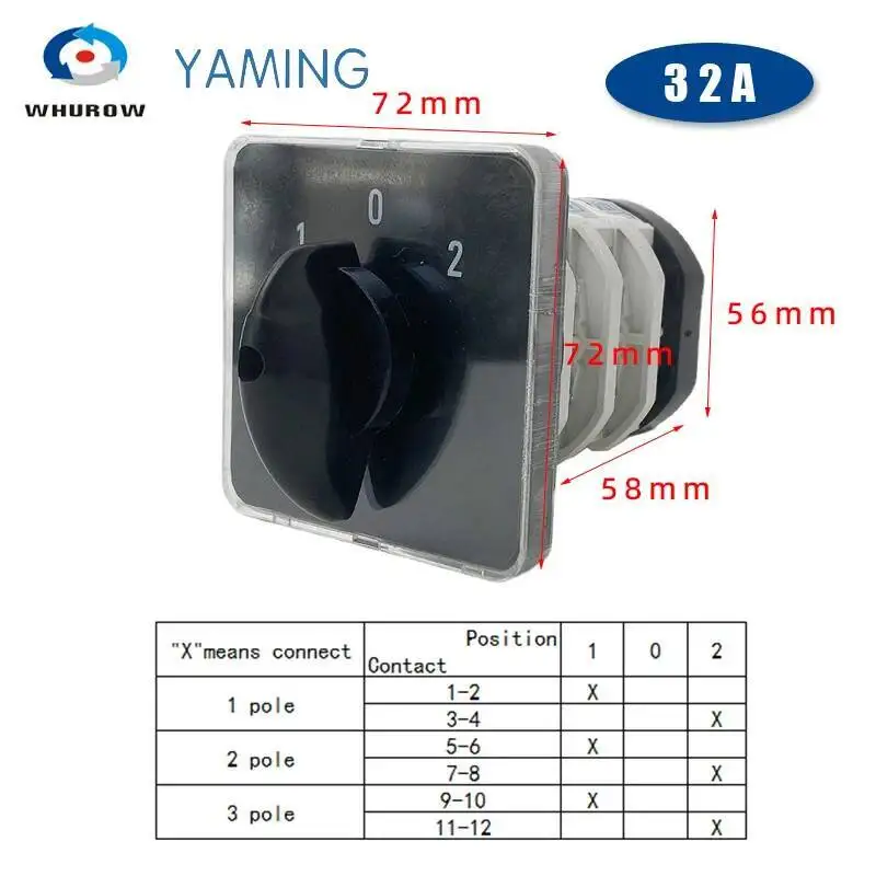 

YMZ12-32/3 Выключатель переключения 32A 3-полюсный 3-позиционный серебряный контакт с ручной передачей включения-выключения поворотный кулачковый переключатель LW31