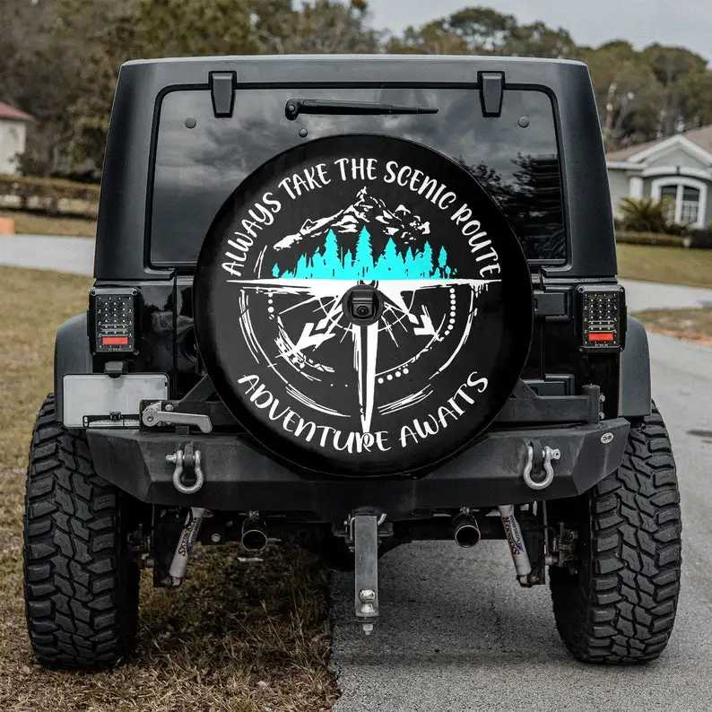 

Always Take The Scenic Route - Adventure Awaits Personalized Spare Tire Cover, Camping Gift, Valentine Gift For Him For Her, RV