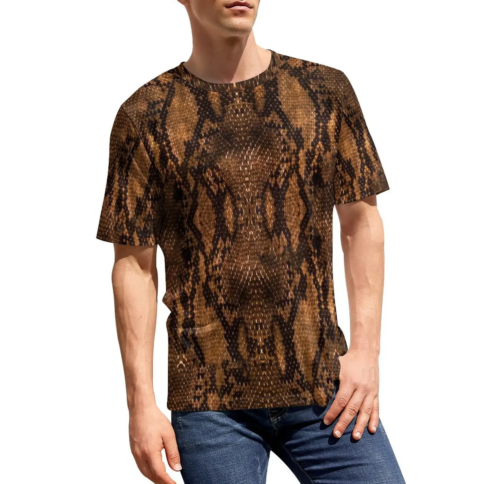 

Brown Snakeskin T Shirt Animal Print Male Novelty T-Shirts Summer Custom Tee Shirt Short Sleeve Casual Plus Size Tops Gift Idea