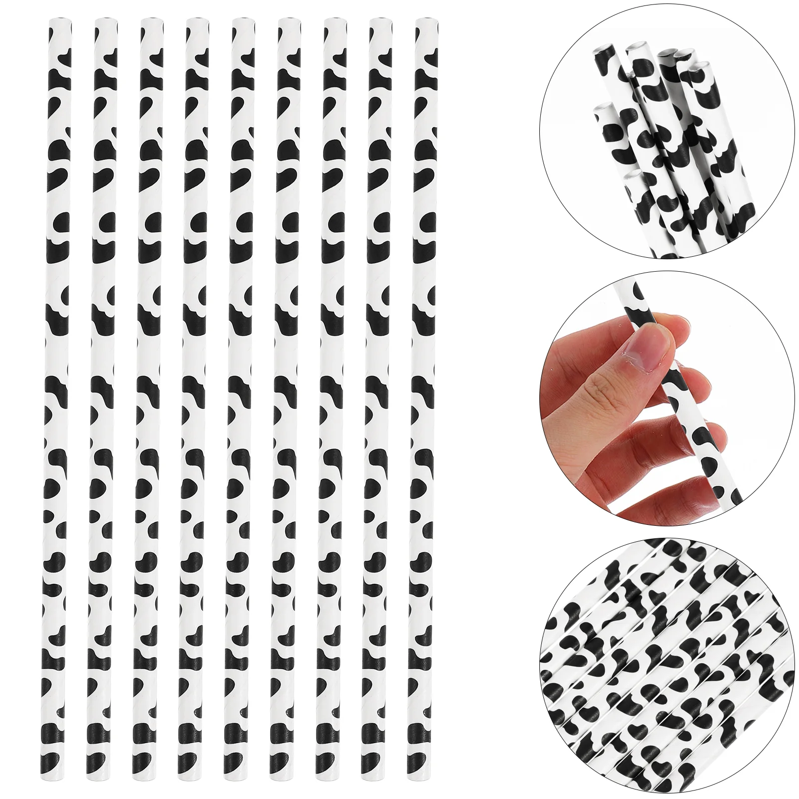 

60 Pcs Cow Party Decorations Milk Prints Straws Birthday Theme Disposable Flatware Paper Serving Utensils Soft Drink Degradable