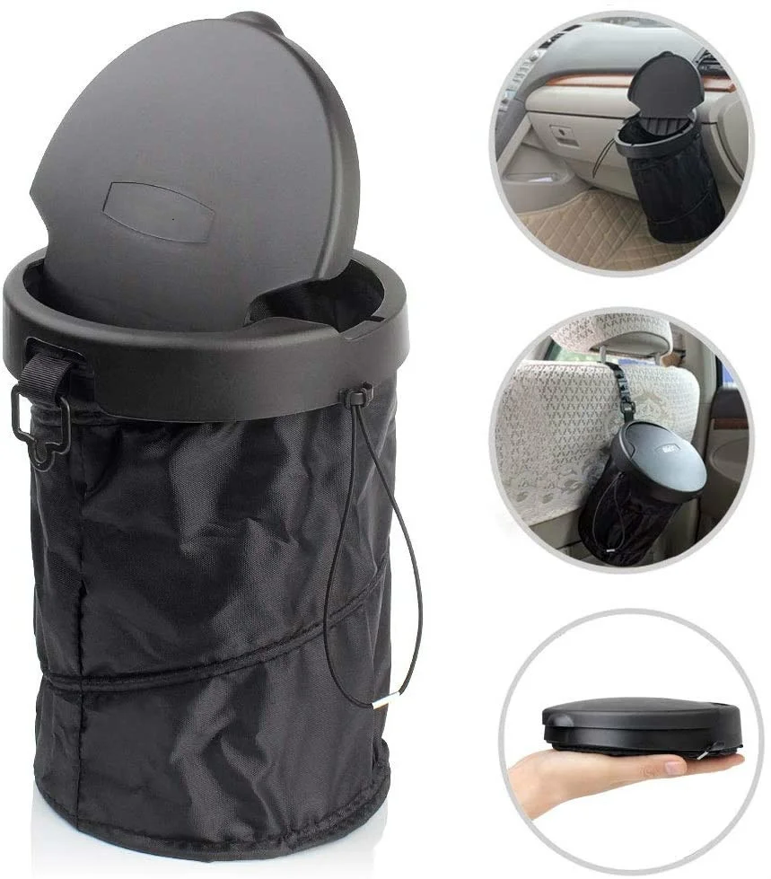 

Universal portable travel dustbin - Retractable dustbin with storage bin rear cover