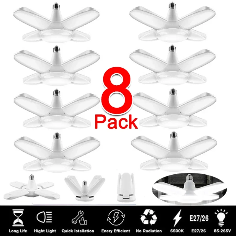 

1~8Pack LED Light Bulb Bright E26/27 Industrial Lighting Deformable Foldable 85-265V Ceiling Lamp For Home Garage Warehouse