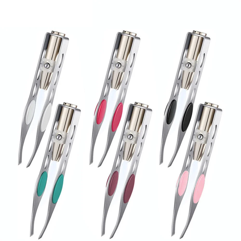 

Clip Eyebrow Tweezers With Led Lamp Makeup Beauty Tools Hair Removal Clamp Mini Light Delicate Trimming Stainless Steel Pliers