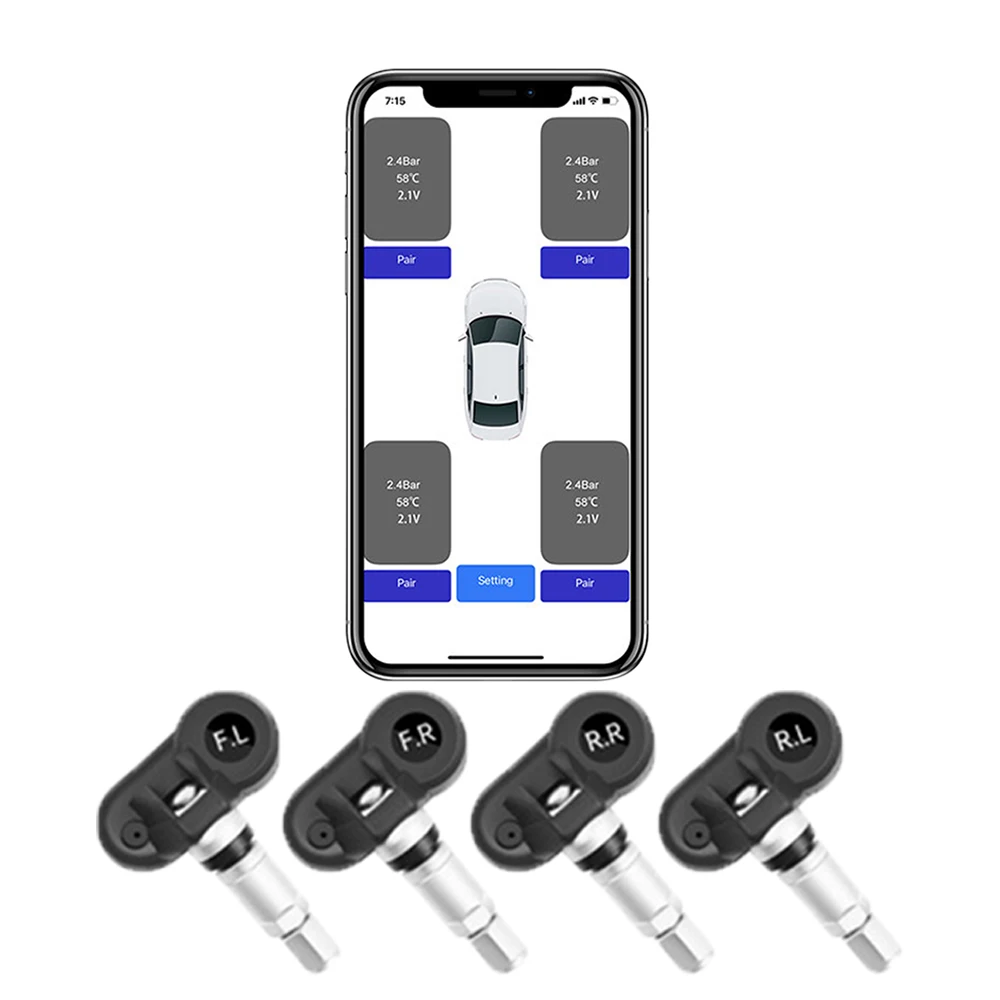 

Датчики давления в шинах Bluetooth-совместимая система контроля давления в шинах TPMS Внутренние датчики Противоугонная система для автомобиля Android/IOS
