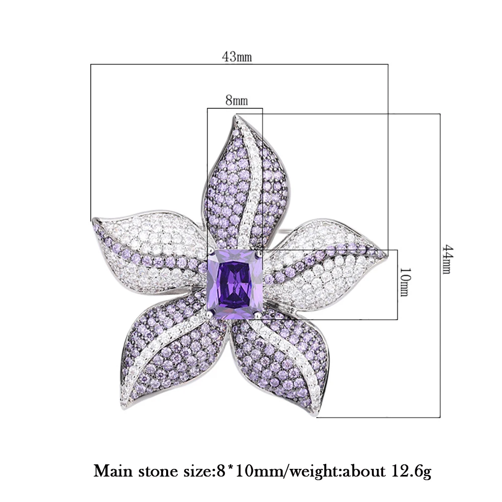 Luxury New Trend 8*10mm Amethyst Brooches for Women Vintage Gemstone High Carbon Diamond Wedding Jewelry Accessories Female Gift images - 6