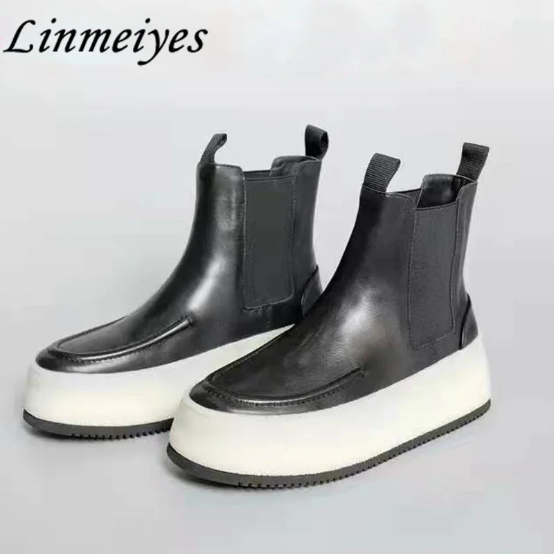 

Ботинки Челси женские из нубука, ботинки на толстой подошве, с круглым носком, на шнуровке, базовые туфли на платформе, черные, кофейные