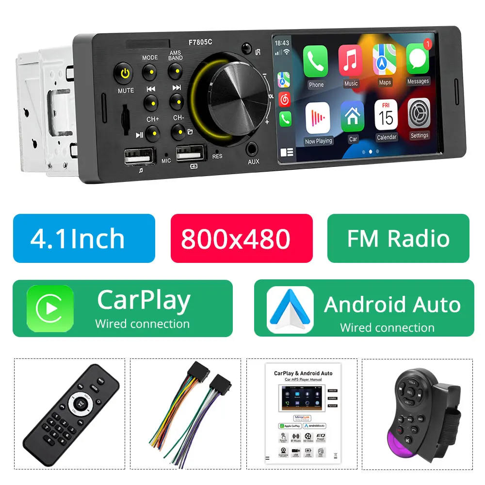 4,1-дюймовый 1Din Carplay Android Auto автомобильный радиоприемник мультимедийный видео MP5 Bluetooth плеер с TF AUX Dual USB BT FM радио автомобильная стереосистема