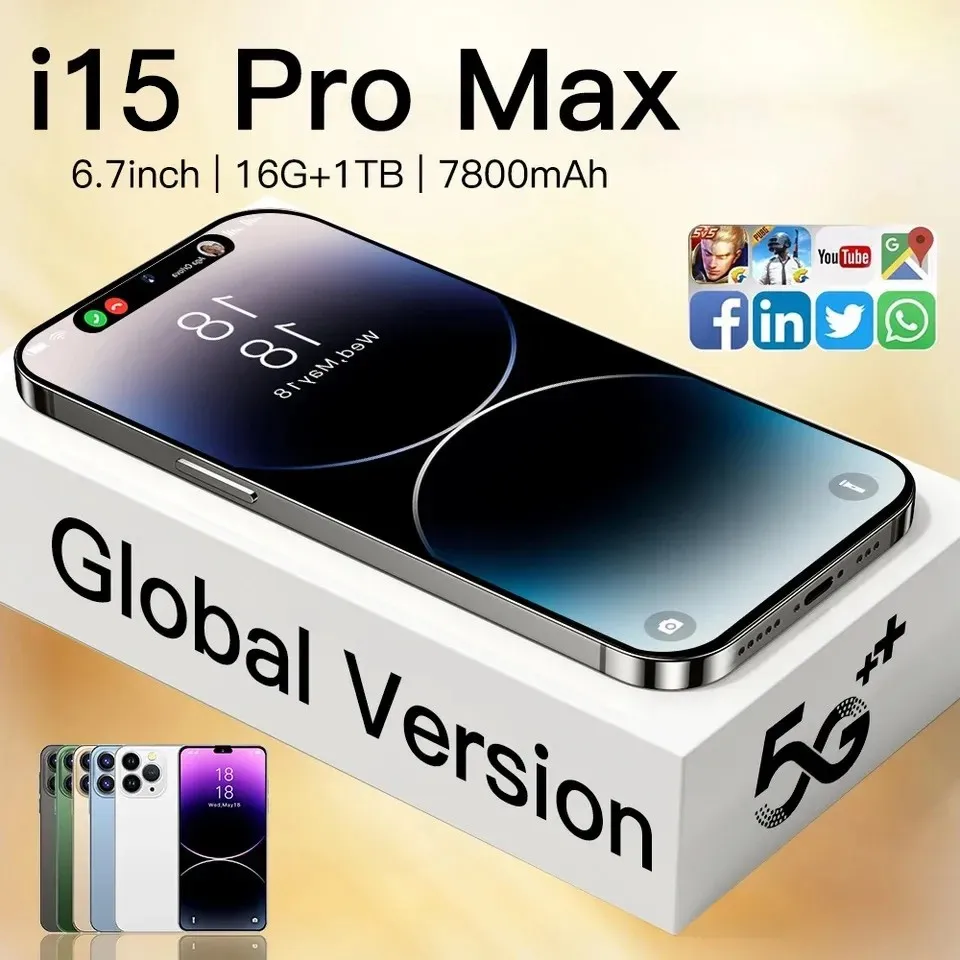 

Новинка 2023, смартфон I15 Pro Max на базе Android, безрамочный дисплей 6,7 дюйма, распознавание лица, 16 ГБ + 1 ТБ, мобильный телефон Global 4g Φ