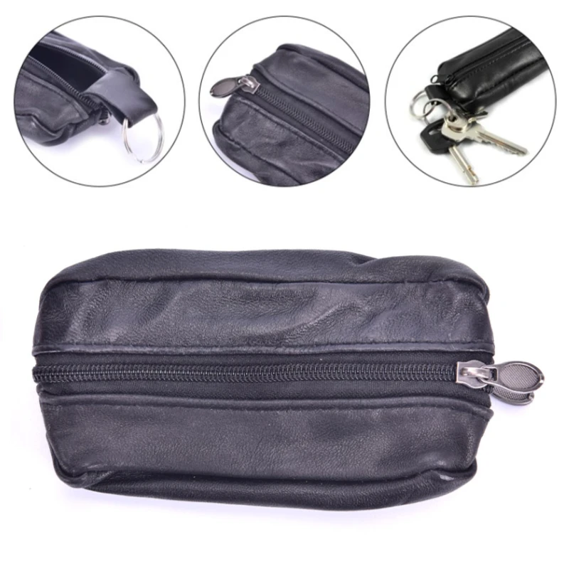 

Men Car Key Case Leather Wallets Coin Purse Soft Zipper Bag Keychain Cover For Money Pocket Thin Wallets Ring Pouch Card Purse