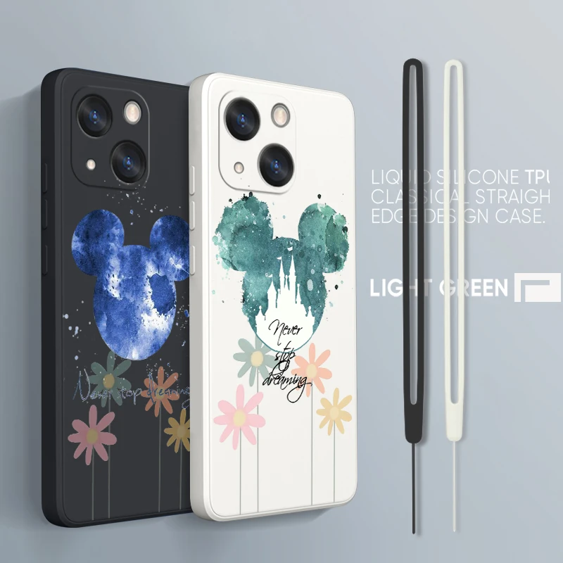 

Disney Mickey Minnie Cute Phone Case For iPhone 14 13 12 mini 11 Pro Max 8 7 Plus XR XS X Liquid Rope Funda Cover