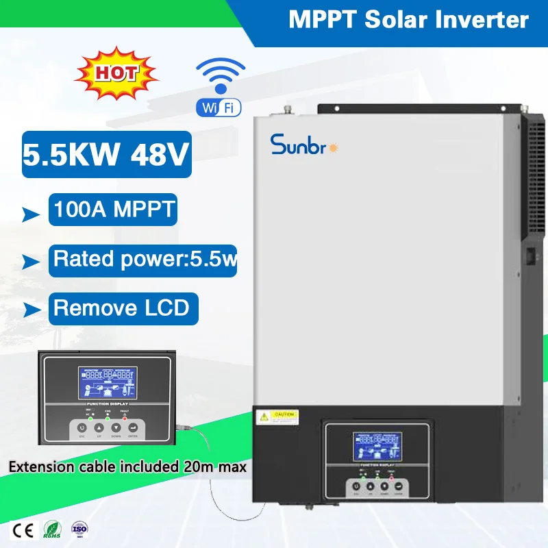 

Гибридная Номинальная мощность PV 5500 Вт 48 В постоянного тока 6000 А, автономный солнечный инвертор, чистая синусоида, работа без батареи, сняти...