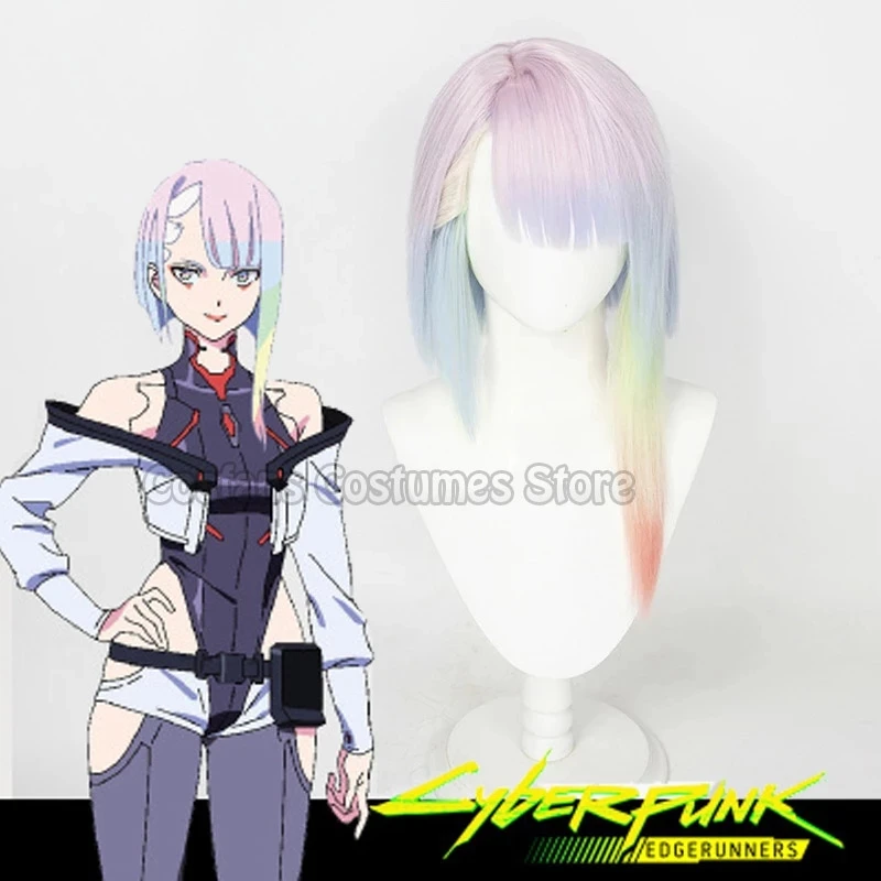 Anime Cyberpunk Edgerunners Lucy Cosplay Wig Anime Cyberpunk: Edgerunners Cosplay Lucyna Kushinada Cosplay Multicolor Hairs +cap
