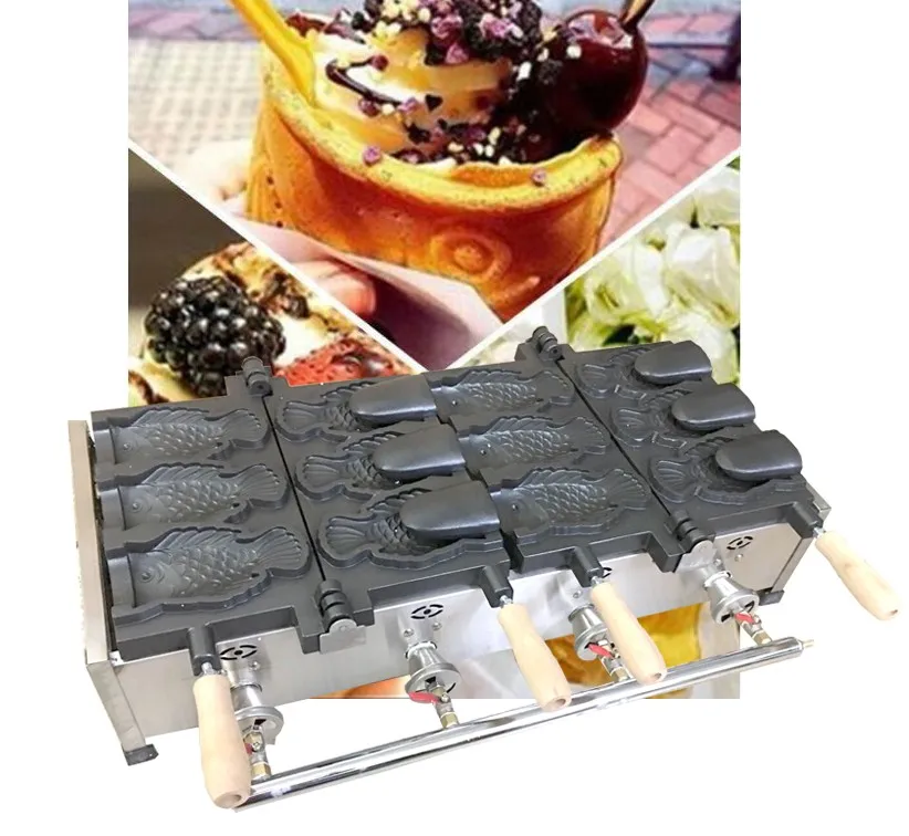 

LPG gas type 6 pcs Big Fish ice cream Taiyaki machine Fish cone waffle maker