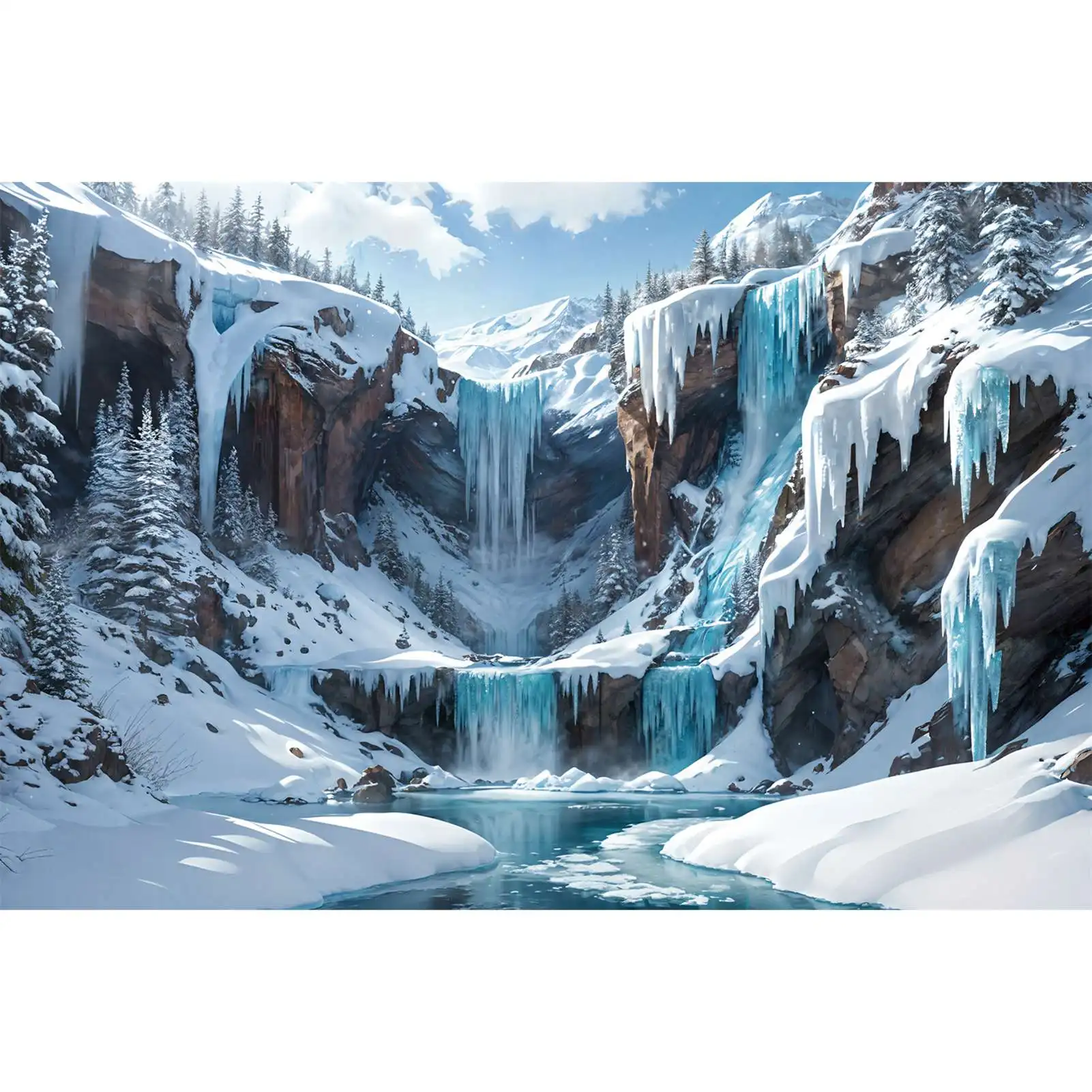 

Frozen Mountains Waterfall Photography Backdrops Decorations Winter Sunshine Custom Baby Photobooth Photographic Backgrounds
