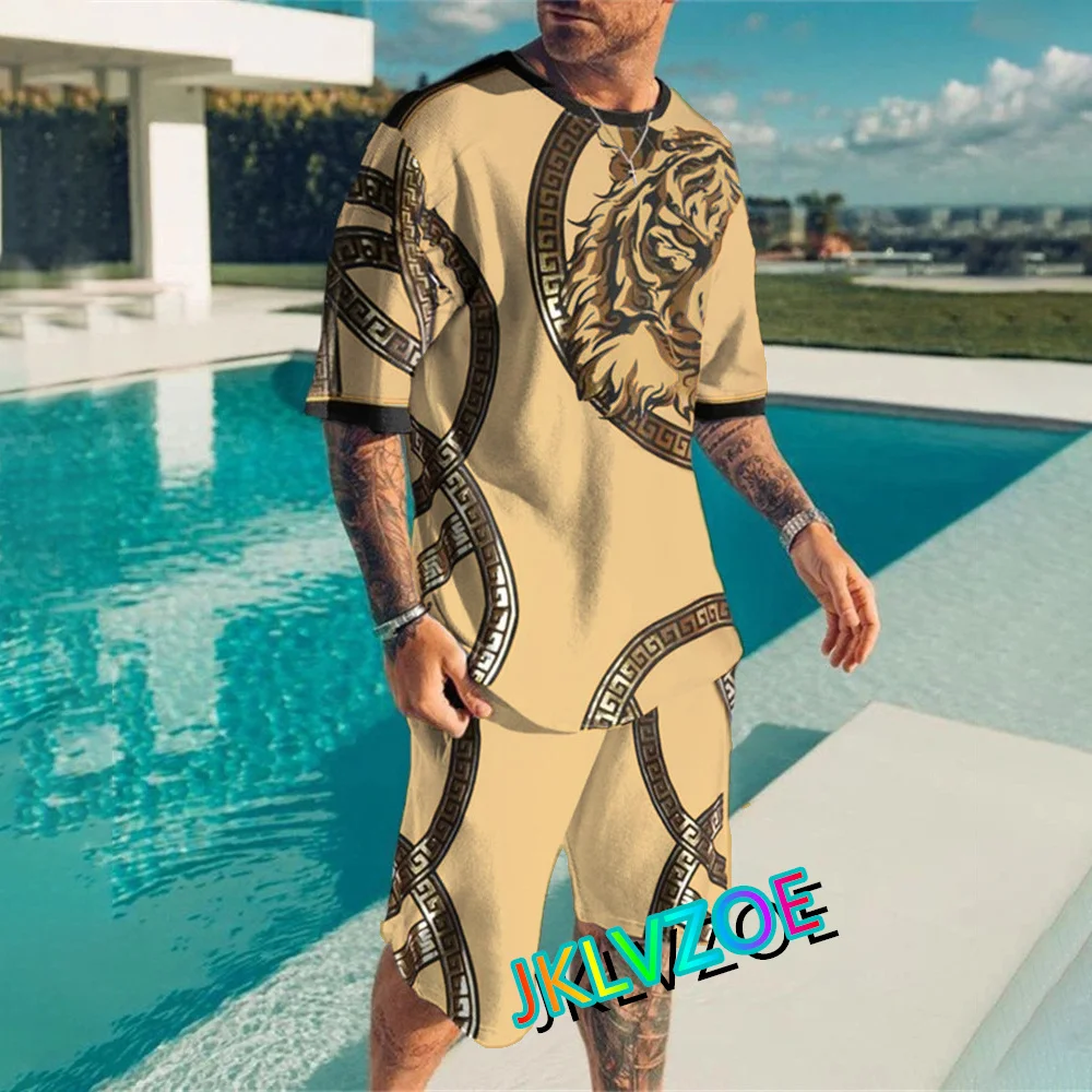 Summer Men's Tracksuit 2 Piece Outfits Fashion Tiger King 3D Printed Short  Sleve Shorts Male Casual Oversized Sportwear Sets