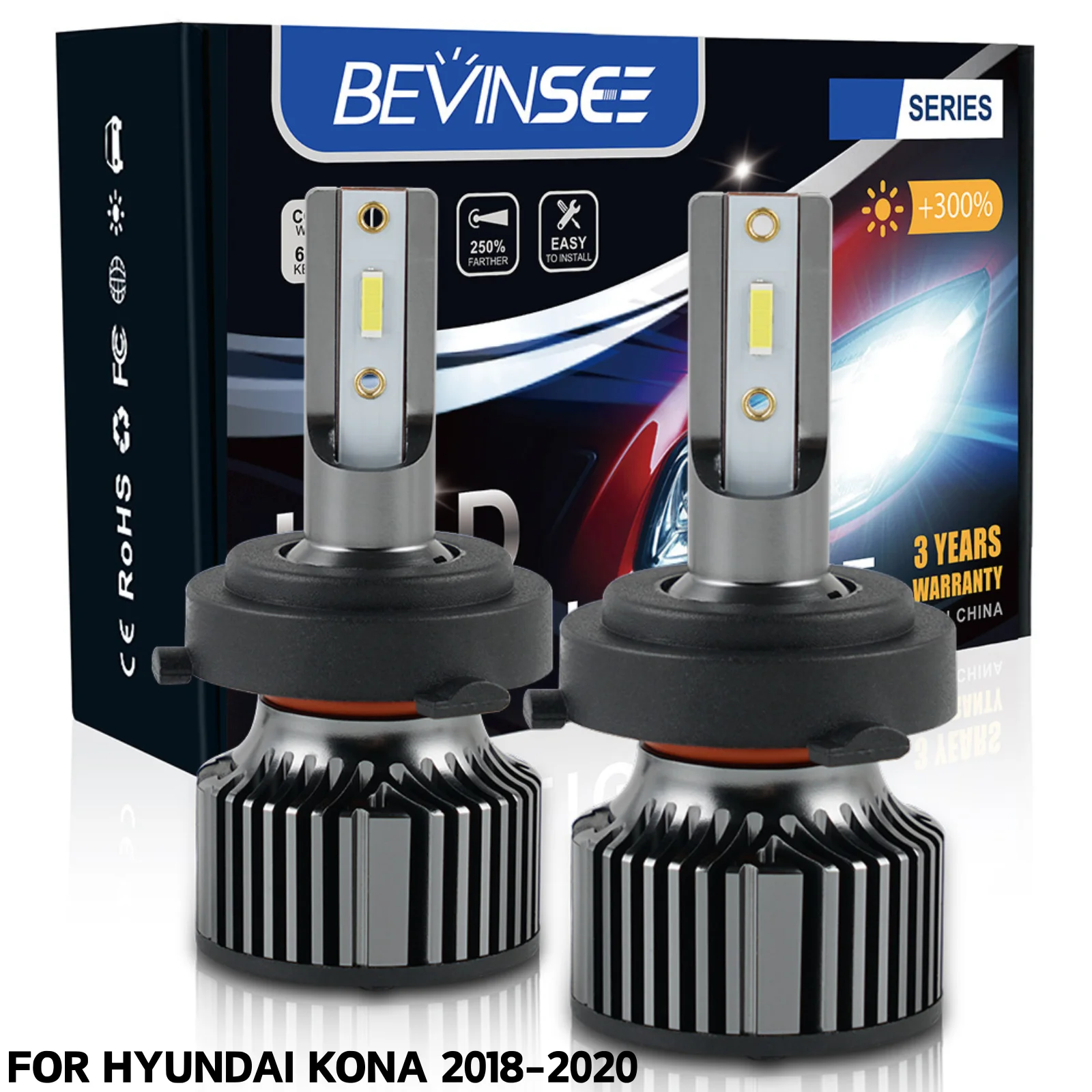 

Светодиодная фара BEVINSEE H7 с индивидуальной розеткой, для Hyundai Kona 2018-2020, дополнительный адаптер не требуется, супер яркая лампа Plug&Play, 12 В
