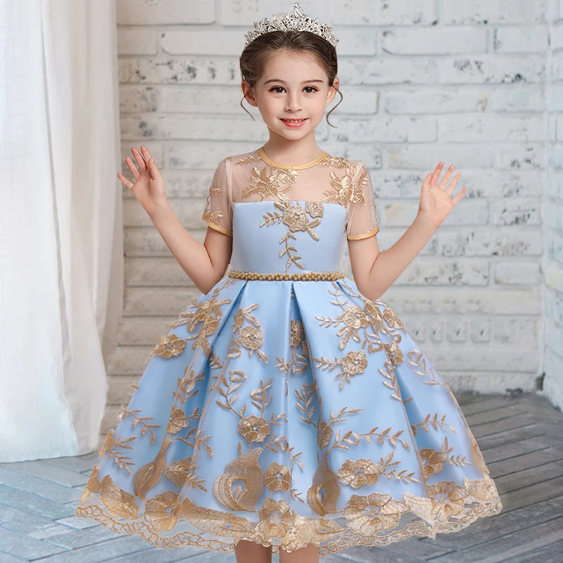 

2022 Summer Retro Court Dress Kids Dresses For Girls Clothes Children Costume Embroidery Princess Party Dress Girl Flower Gown