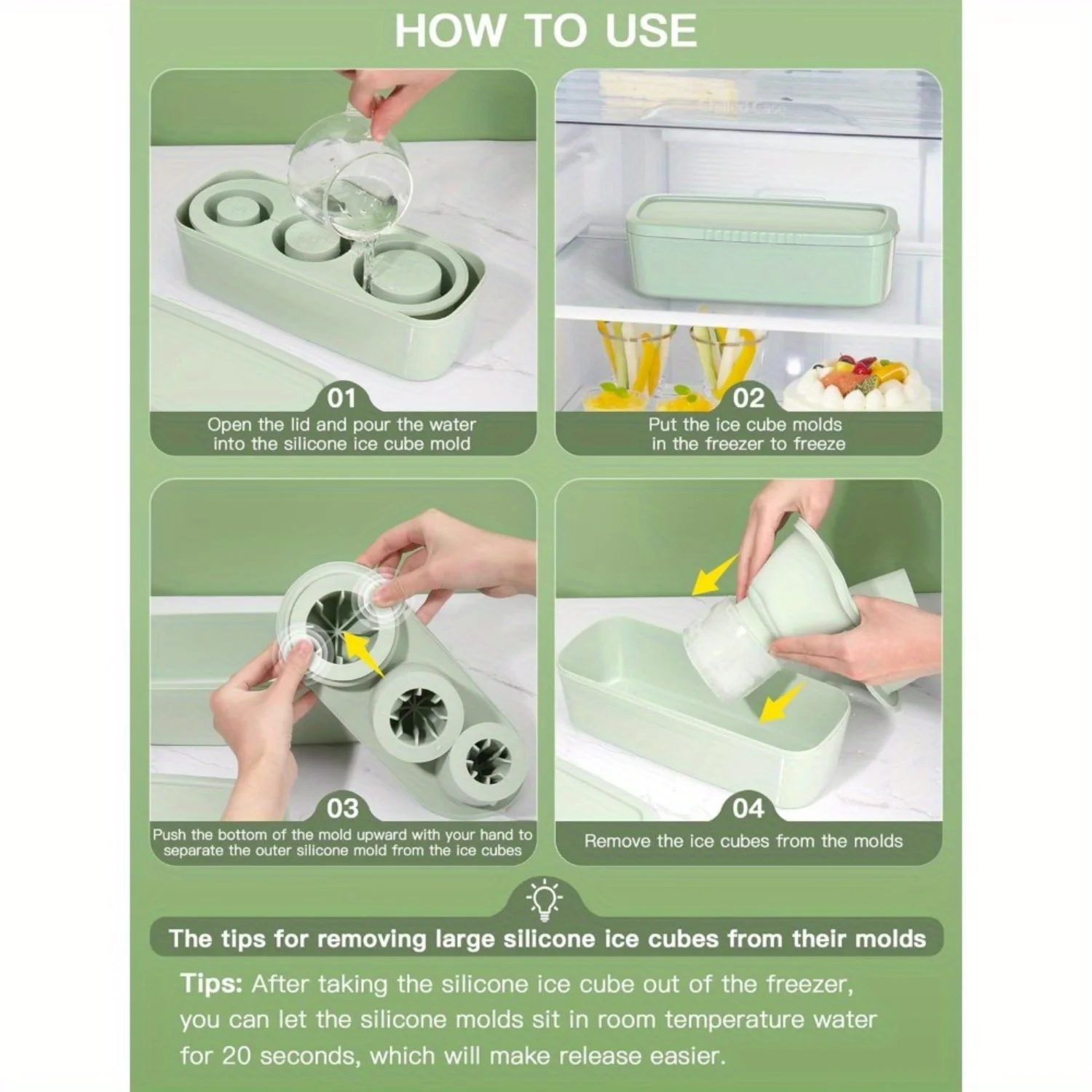 Лоток для кубиков льда стакана на 30–40 унций 3 шт. силиконовая полая