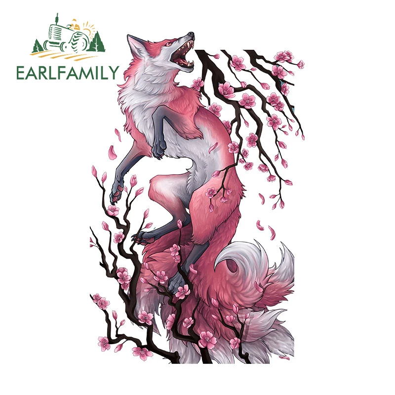 

EARLFAMILY для японской лисы, вишневый цвет, автомобильные наклейки, модные мультяшные наклейки для квадроциклов, крутой винил, устойчивый к царапинам автомобильный Стайлинг
