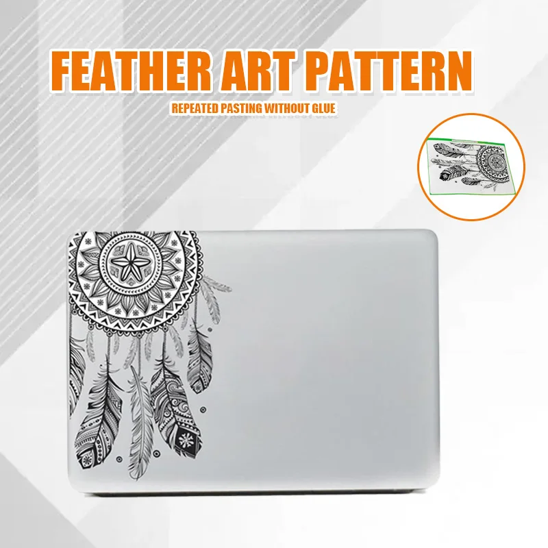 Retro Laptop Sticker Feather Art Pattern Vinyl Decal Black For Macbook Air | Tablet Decals
