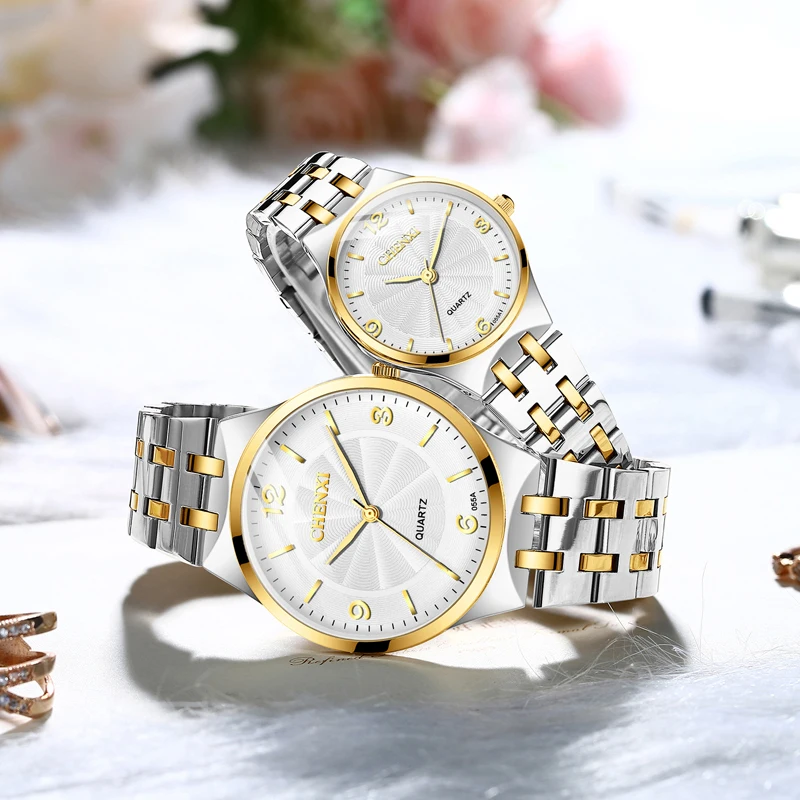 Couple Watch CHENXI Luxury Women's Watches Silver Stainless Steel Classic Simple Business Men's Watch Gift His Hers Watch Sets