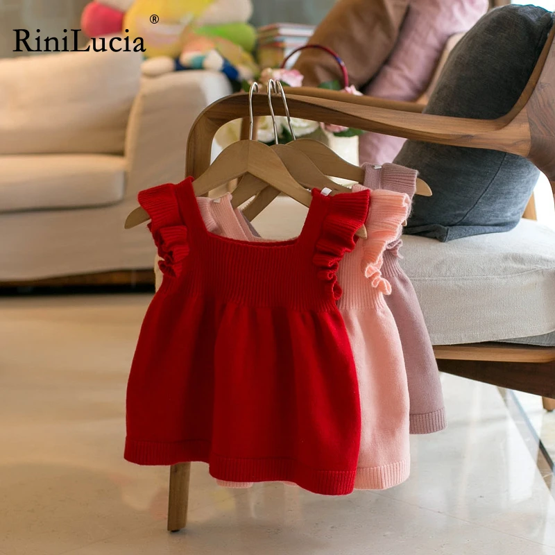 

RiniLucia Sweet Baby Girls Dresses Autumn Winter Solid Sleeveless Birthday Party Princess Dress Kids Dresses for Girls Clothing