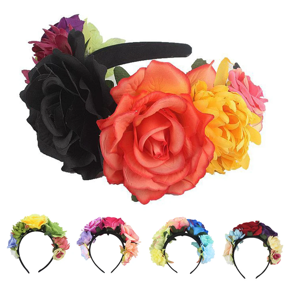 

Hot Halloween Floral Headband Festival Stretch Floral Head Buckle Simulation Rose Flower Head Hoop Hair Hoop Wreath Hairband
