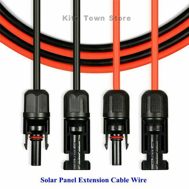 

New 1 Pair Black + Red Solar Panel Extension Cable Wire Connector 12/10 AWG