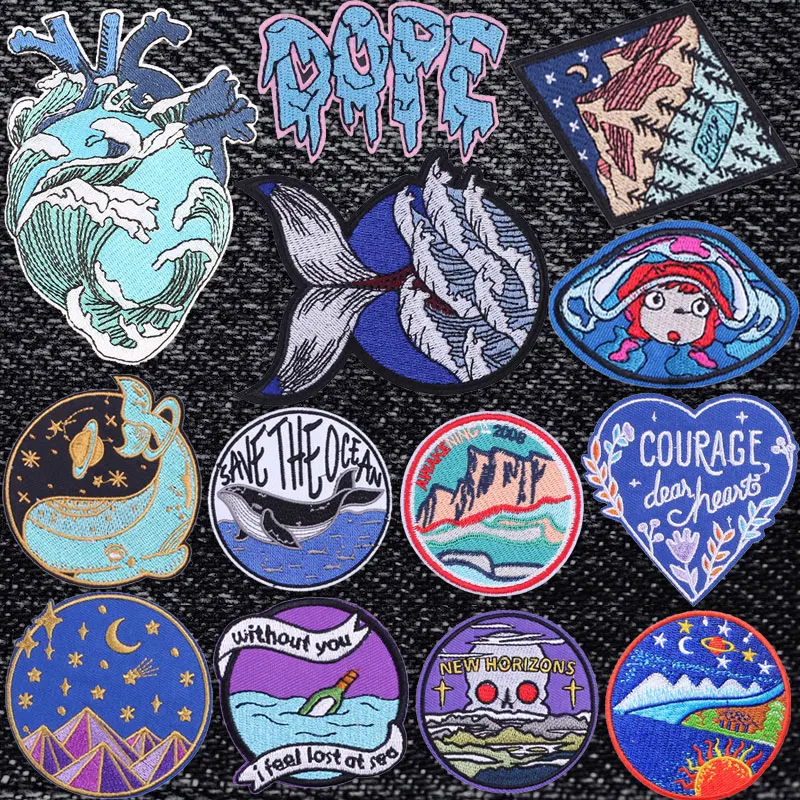 

Van Gogh Art Embroidered Patches for Clothing Thermoadhesive Patches Anime Wave Heart Badges Sewing Applique for Clothes T-shirt