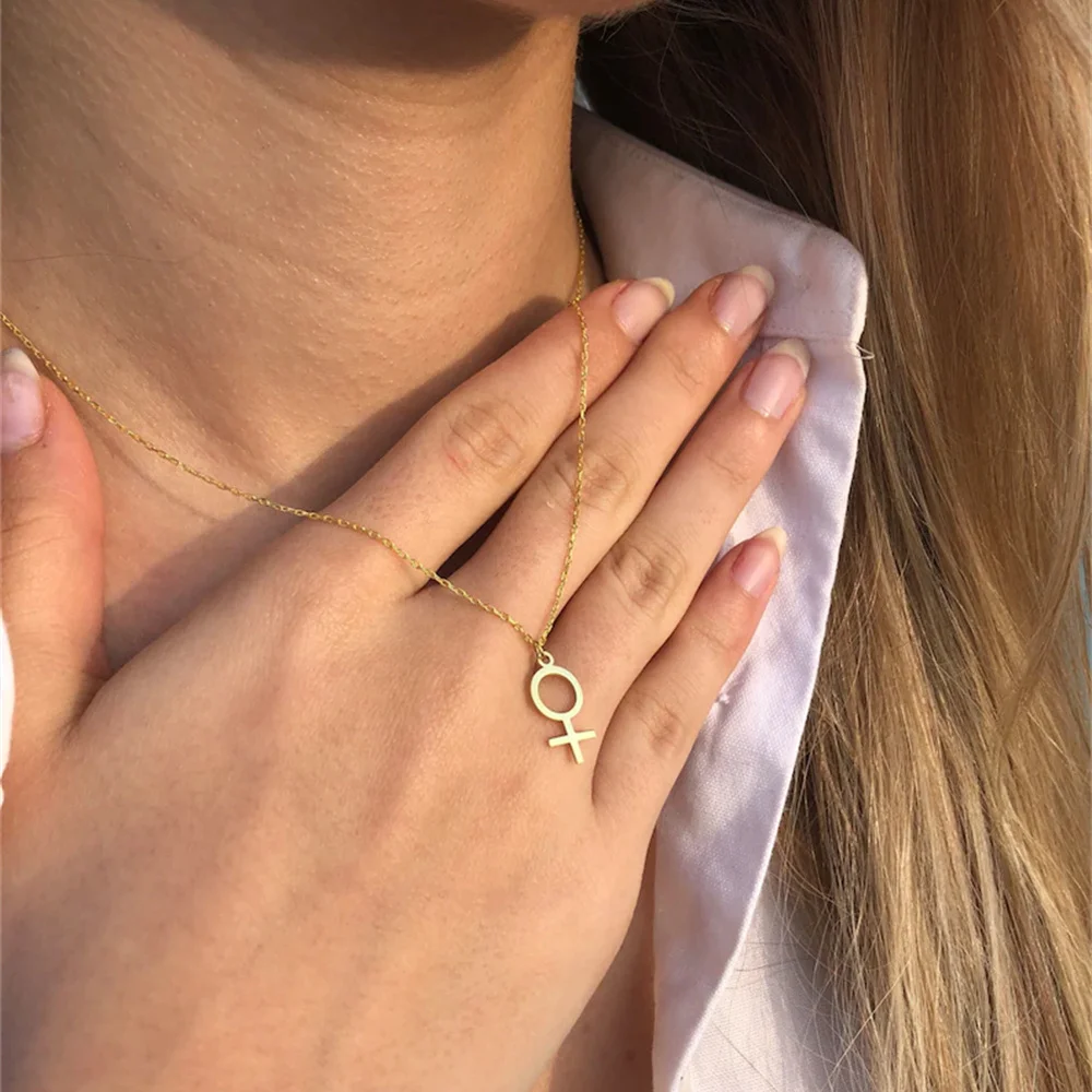 Модное феминистское ожерелье для женщин из нержавеющей стали, винтажный женский символ, кулон, колье, ожерелья, защита, ювелирные изделия, подарок