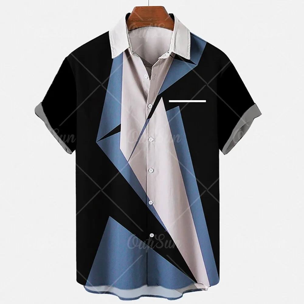 

2022 Men Summer Hawaiian Stripe Shirt Oversized Short Sleeve Printed Top Men Breathable Loose Beach Shirts Man Clothing