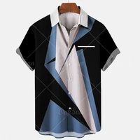 2022 men summer hawaiian stripe shirt oversized short sleeve printed top men breathable loose beach shirts man clothing