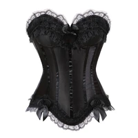 vintage lace overbust corset top with cup bow sexy striped satin zipper side burlesque slim bustier lingerie for women plus size