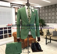 suit for men wedding groom tuxedo dark green 2 piece blazer pants point lapel male jacket costume homme