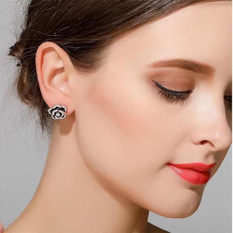 S925 Серебряные иглы в гонконгском стиле с камелией легкие роскошные серьги розами