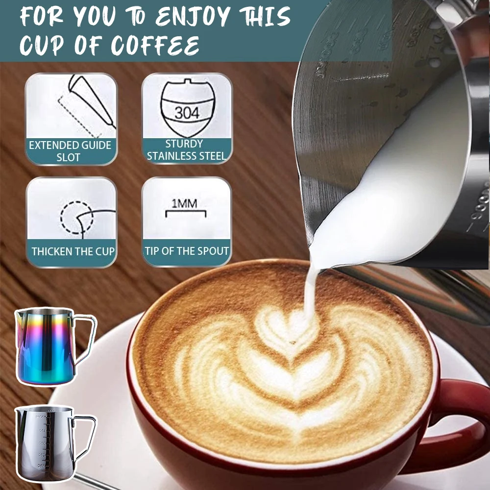 

600ML Milk Steaming Frothing Pitcher Stainless Steel Non-Stick Milk Jug Pull Flower Cup Perfect for Coffee Cappuccino Latte Art