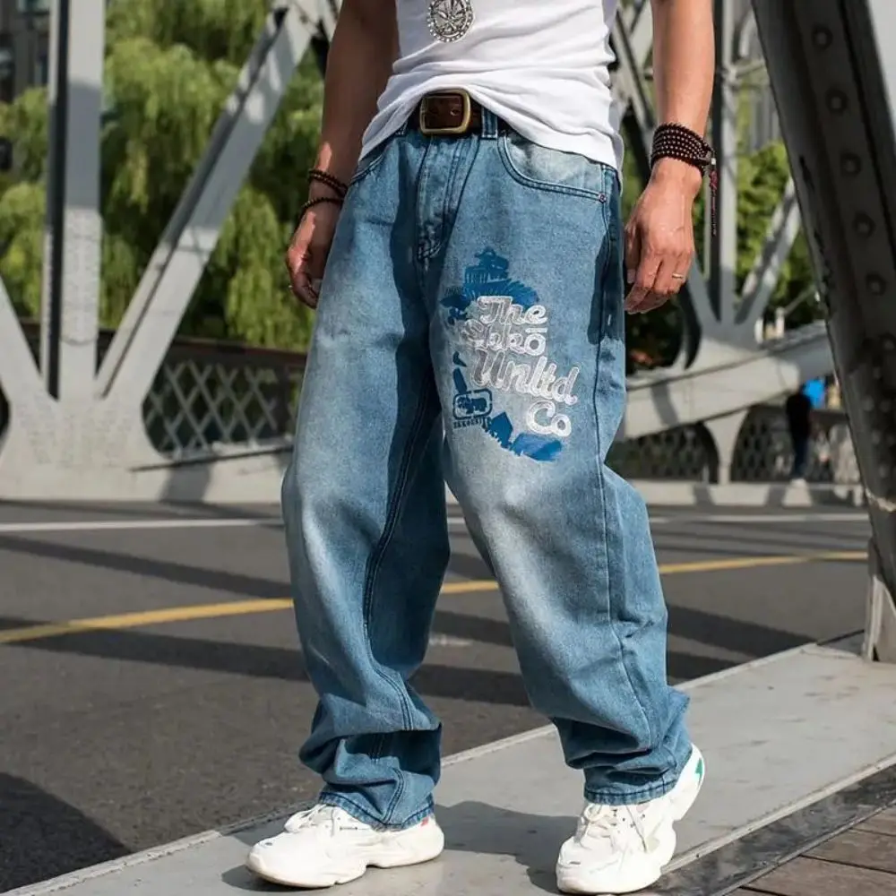 Large Size Loose Baggy Jeans Hip Hop Skateboard Denim Pants Street Dance Rap Trousers Male Embroidery Wide Leg Harajuku