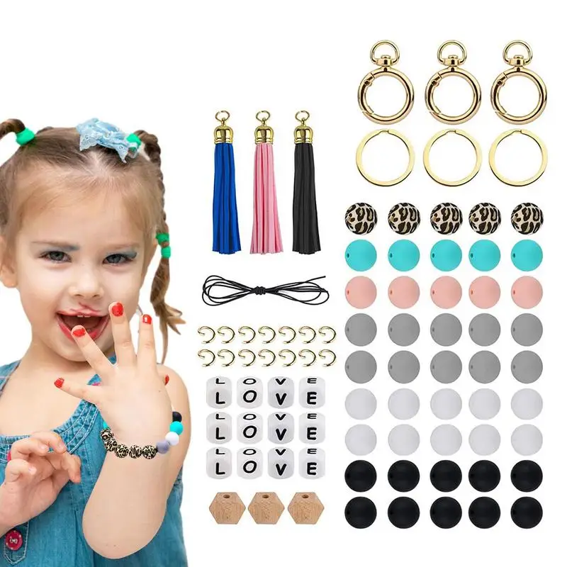 

Beads For Making Keychain 84PCS Silicone Beads For Keychain Making Silicone Round Assorted Beads 15mm Key Chain Accessories Bead