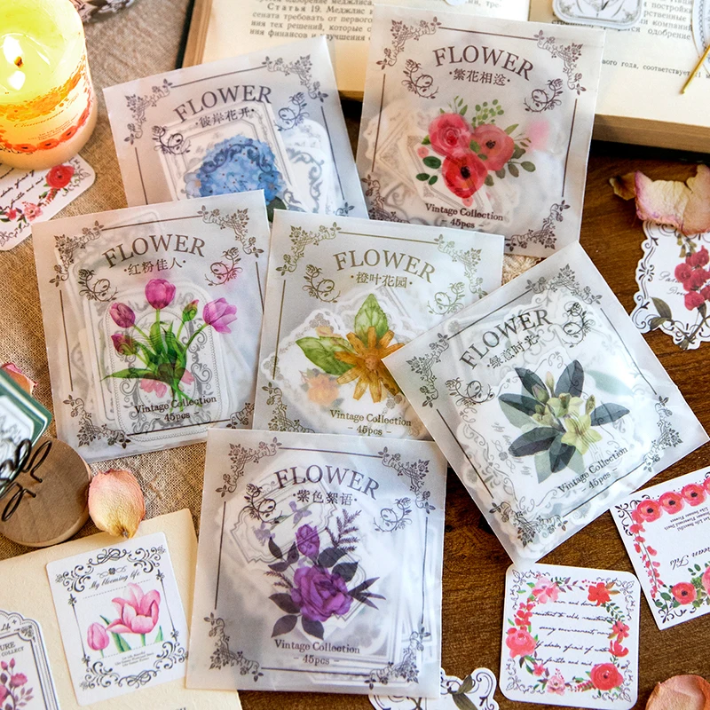 

30 pcs Vintage Flowers Plant Stickers pack Stick Labels Hand Account Diy Scrapbooking Diary Album Collage material Stickers