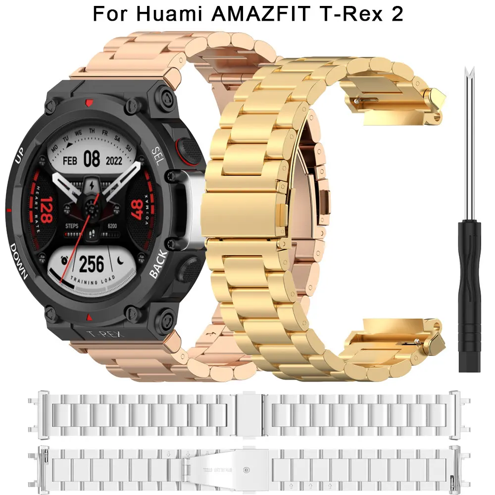

Металлический ремешок для Huami Amazfit T-rex2, браслет из нержавеющей стали без зазора, ремешок для часов Xiaomi Amazfit T-rex 2, Сменные аксессуары