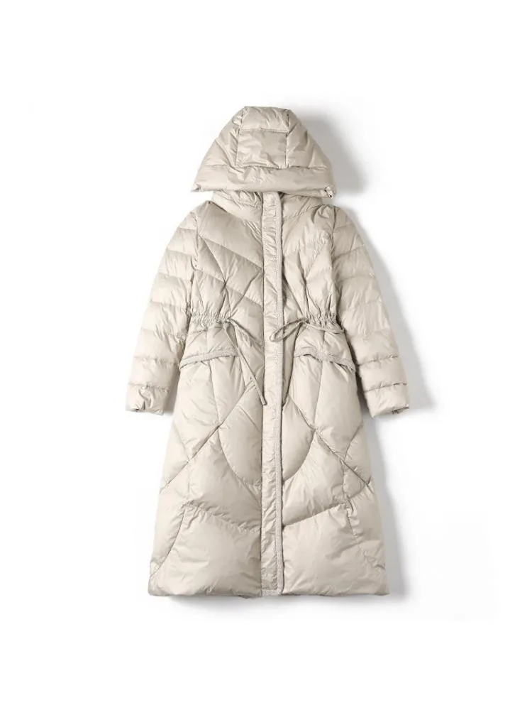 European 2022 Winter Long Thicked Hooded Black Loose High End 90 White Duck Down Coats Women Warmer Jackets